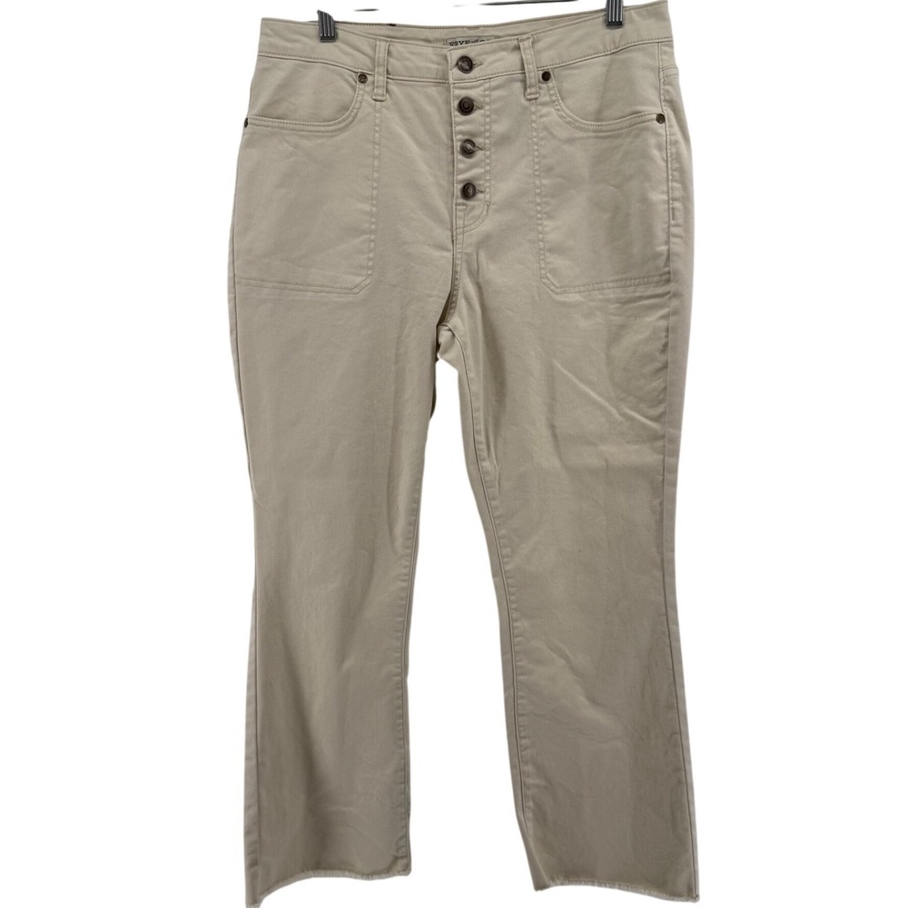 Frye and Co Womens Size 14 Beige High Rise Button Fly Raw Hem Flare Pants